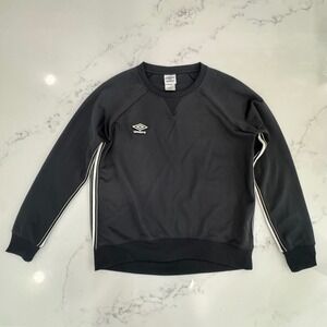 Umbro Mens M Pullover Sweatshirt Athletic Training Top Black‎ White Trim Retro
